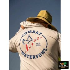 NEW COMBAT WATERFOWL - AMERICAN FLAG ICON HOODED FISHING SHIRT 