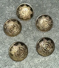 5 Small Round Gold Plastic Buttons