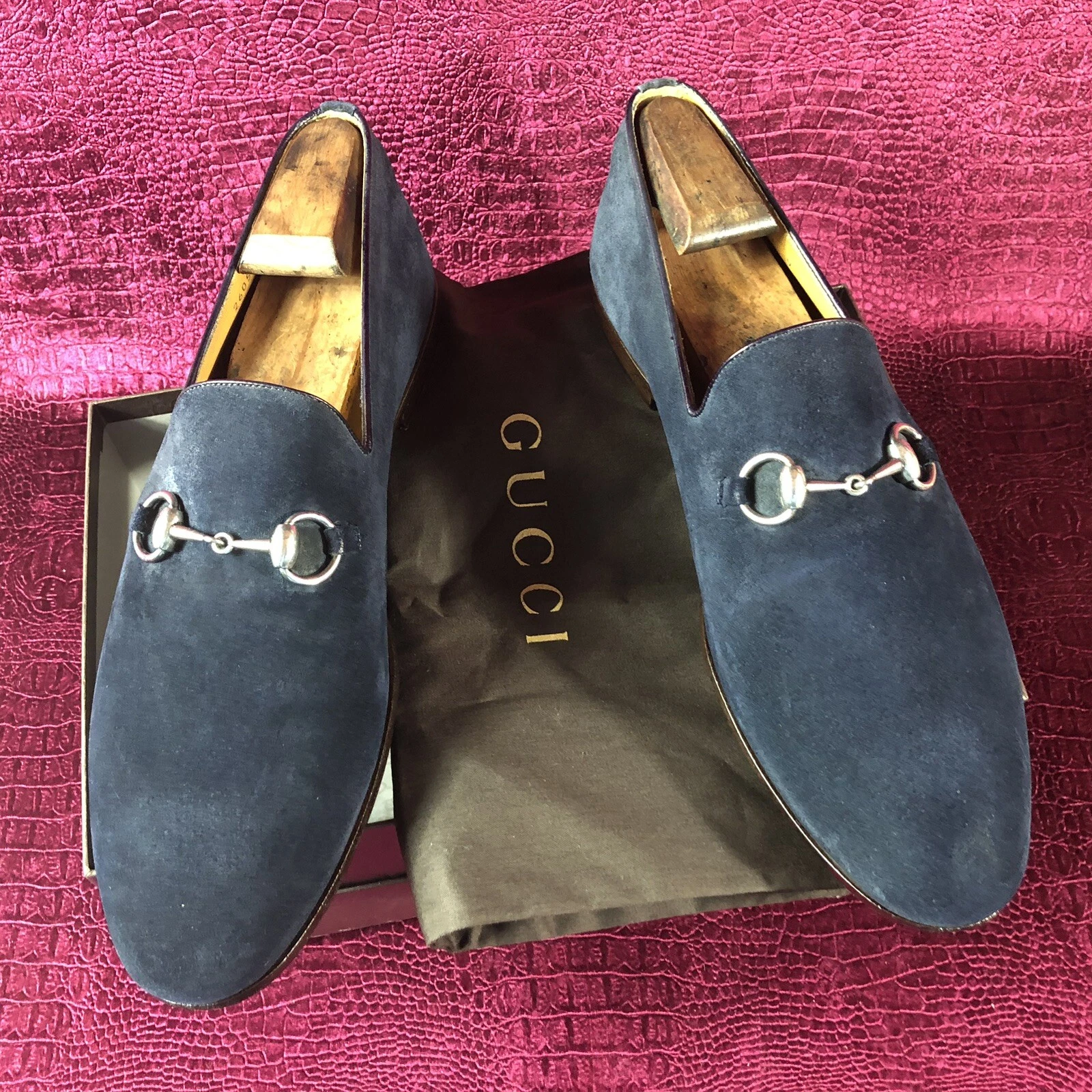 Mocassins homme en daim bleu Gucci taille 43 UE/9 G/10 D US fabriqués en ITALIE