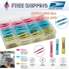 200/100PCS Heat Shrink Butt Seal Crimp Terminals Wire Splice Connectors 22-10AWG