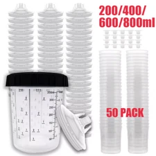 50pack CUPS Disposable Paint Spray Gun Cup Liners and Lid System (190 Mic)
