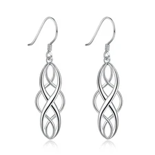 925 Sterling Silver Celtic Knot Drop Earrings, Twisted Infinity Swirl Design