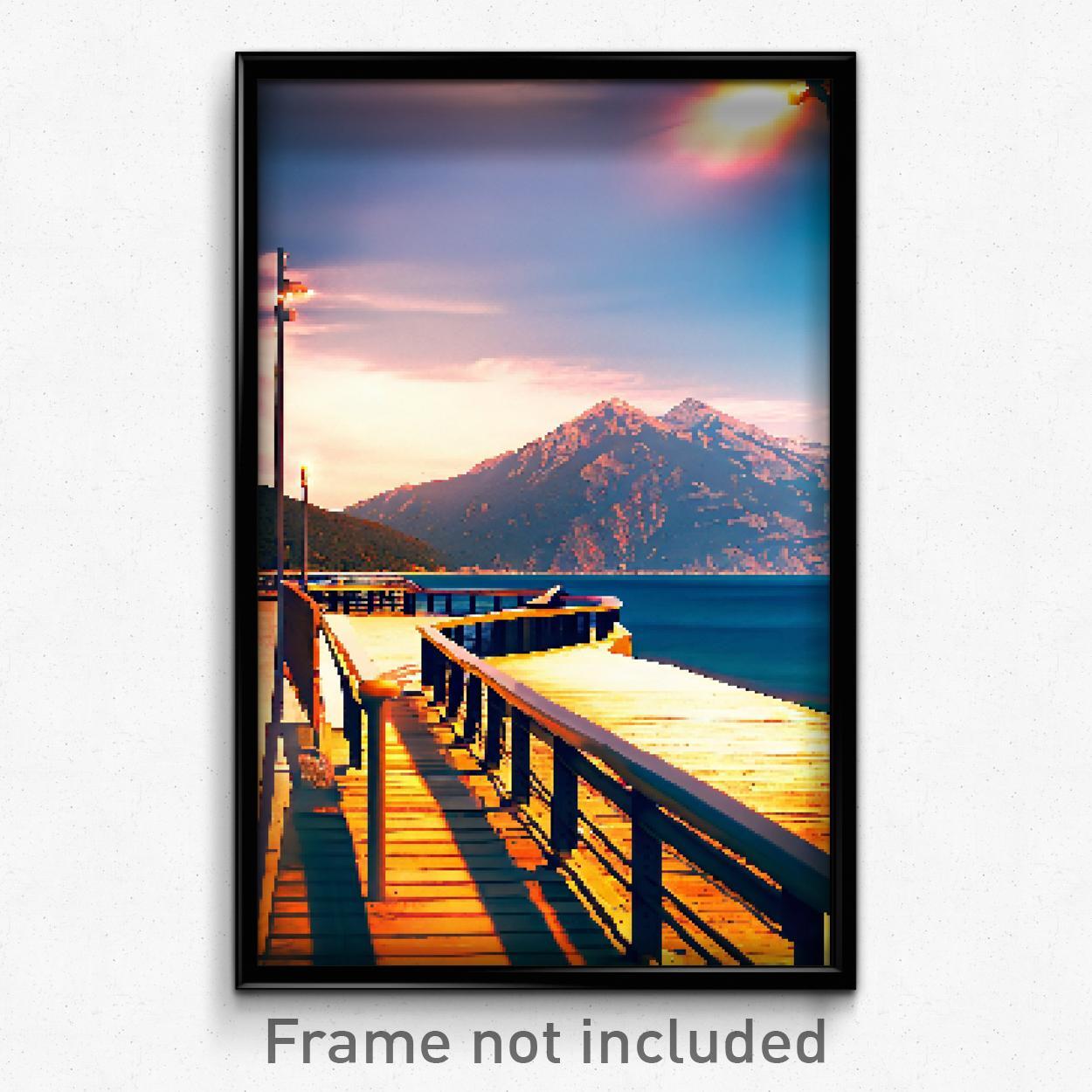 Pixel Art Poster - Mountainous Boardwalk (8 Bit Psychedelic Video Game Print)