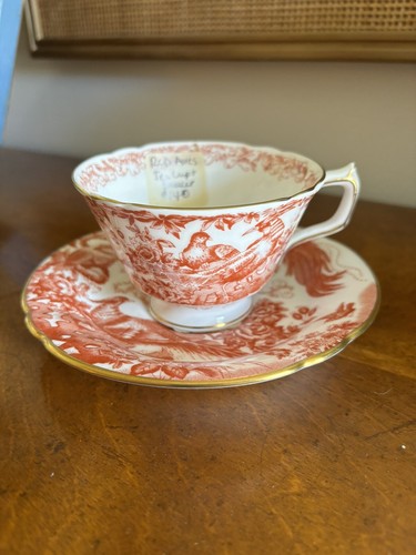 Antike Royal Crown Derby Red Aves Teetasse und Untertasse Bone China 1890-1963