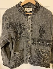 Vintage Flashback Womens Sz Xl Embroidered Jacket Shacket Coat Gray Black