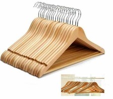 15 WOODEN COAT HANGERS GRADE A SUIT GARMENTS CLOTHES WOOD HANGER TROUSER BAR SET