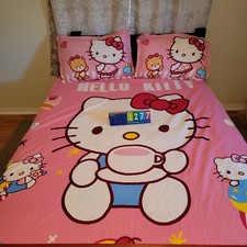 Full size Pink Girls Hello Kitty Duvet Cover Set 4 Piece Bedding Set