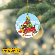 Dachshund Dog Merry Christmas Ornament, Dachshund Dog Xmas Ornament