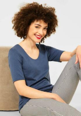 Street One Basic Kurzarm Shirt Palmira Foggy Blue