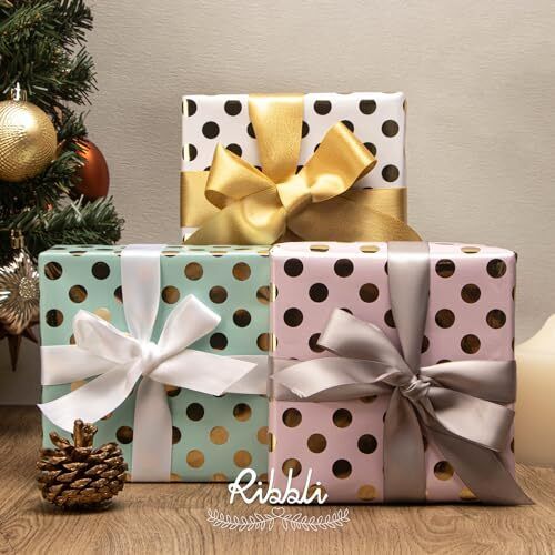Birthday Wrapping Paper Polka Dots Gift Wrap for Baby Shower Roll, 3 Rolls - Picture 7 of 7