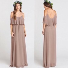 Show Me Your Mumu Womens Size Medium Brown Tan Caitlin Ruffle Maxi Dress