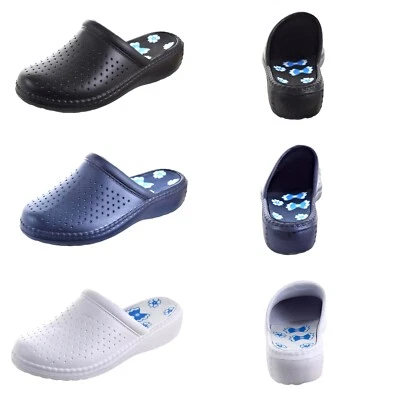 ALB TRADE Clogs Hausschuhe Pantoletten Schwarz Weiß Blau Damen Mädchen 36,37,38,39,40,41