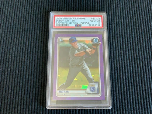 2020 BOWMAN SAPPHIRE #BCP25 BOBBY WITT JR *PURPLE CHROME #8/20 PSA 10 GEM MINT*