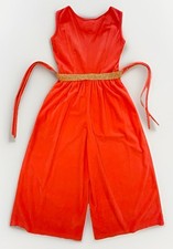 Vintage 1970s SEARS Orange Velour Ultra Wide Leg Palazzo Sleeveless Jumpsuit