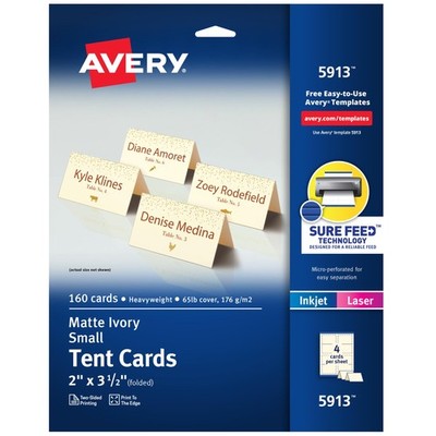 Avery Printable Tent Cards with Sure Feed Technology, 2'' x One Size, Ivory