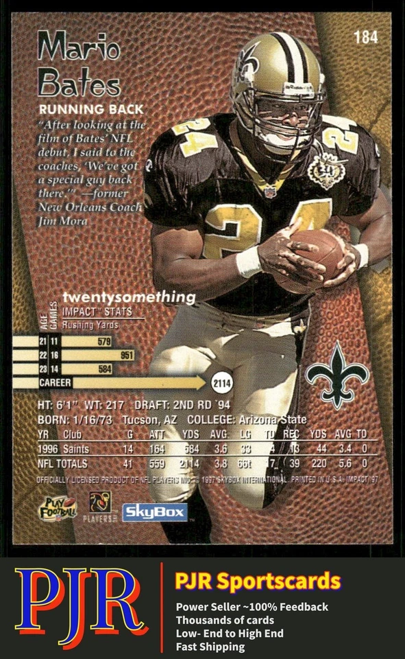 Mario Bates 1997 SkyBox Impact #184 New Orleans Saints - Image 2 of 2