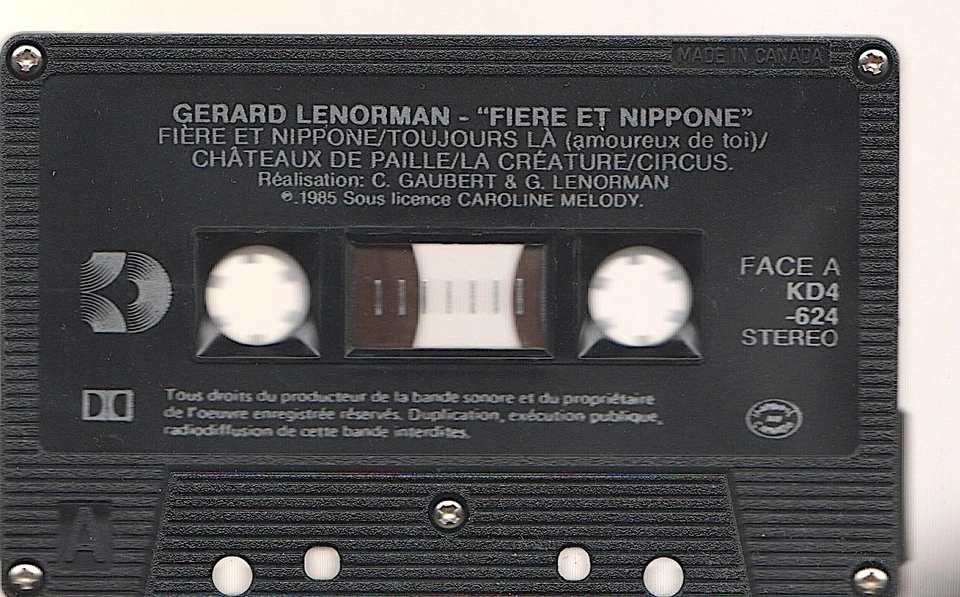 CANADA 1985 DOLBY POP CHANSON CASSETTE GERARD LENORMAN : FIERE ET NIPPONE - Image 3 of 3