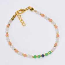 White Chalcedony,Green Zad,Gemstone Round Handmade Jewelry Bracelet 7-8" T786