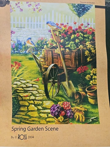 NWT 2006 New Creative 40"X28" Large Flag Spring Garden Scene by ROSS 2004 Flower - Picture 1 of 7