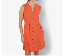 New Look Orange Button Front Mini Dress - Size UK 14