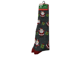 Christmas House Santa Claus Knee High Socks Gray Holiday Size 5-9 New Tags