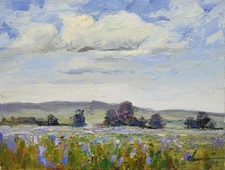 Landscape painting Original art Impressionism Oil on panel by S. Chernyakovsky