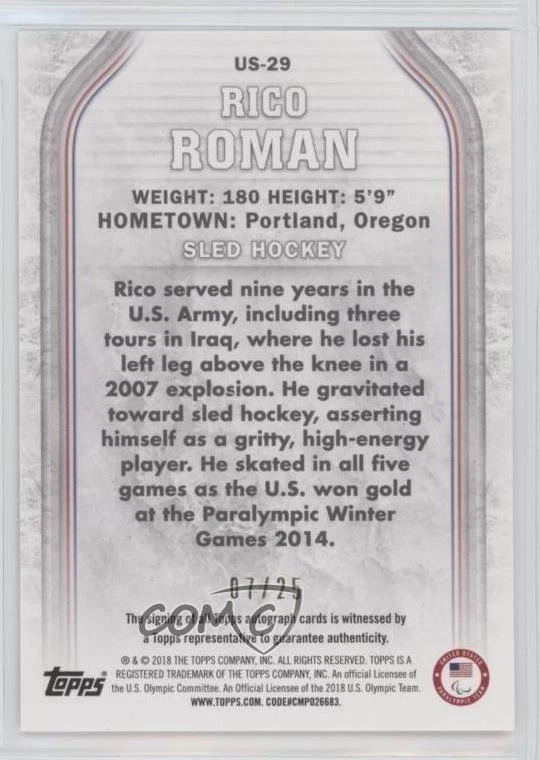 2018 Topps US Olympic & Paralympic Team and Hopefuls Gold /25 Rico Roman Auto - Image 2 of 2