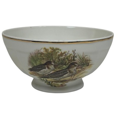 Limoges France Porcelain 5'' Footed Bowl Snipe Game Bird Motif Gold Trim Vintage 