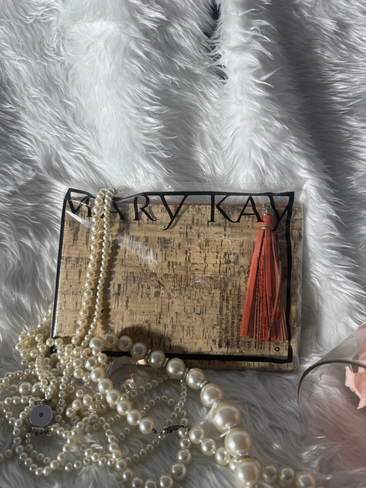 MARY KAY Bag COSMETIC Makeup Cork Soft Case Pouch Tassel Top Zip Unisex NIB - Image 3 of 4