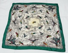 Liberty of London Silk Twill Square Scarf Green Multicolor Bird England c1930