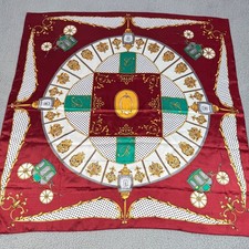 Vintage Equestrian Silk Square Scarf Burgundy Green Horse Carriage 34x34
