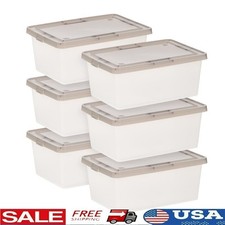 Stackable Plastic Storage Bins W/ Lids 14.5 Qt 6 Pack Home Organization New