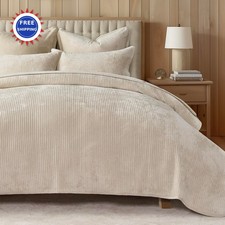 EVERGRACE Velvet Quilt Set King Size Luxurious Soft Quilted Bedding Sets