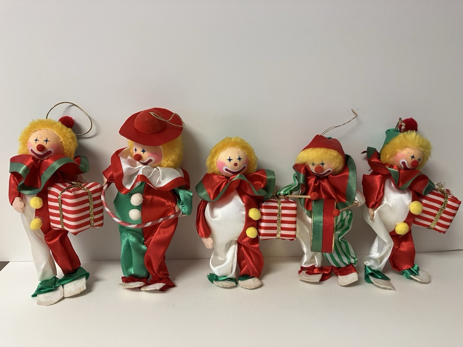 Vintage Russ Berrie Co Circus Clown Christmas Ornaments Lot of 5 EXCELLENT