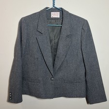 VTG Pendleton Women's Petite Gray One Button Lined Virgin Wool Blazer Sz P 14