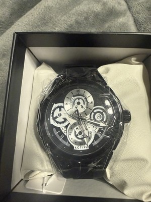 Activa Men's Black Rubber Analog Quartz Wristwatch Skeleton Dial Date 30M