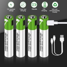 AA AAA 9V Lithium Battery 1.5V Rechargeable Batteries USB Type-C Li-Ion 2600mWh