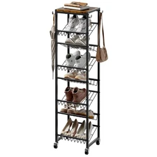 8 Tier Rotating Vertical Shoe Rack Tower, Wooden Tall Shoe Storage Organizer ...