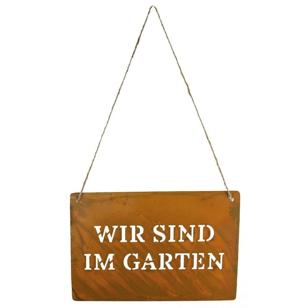 "Riffelmacher Schild Metall Zum HäNgen \"Wir Sind Im Garten\" Rostfarben 30 Cm X 20"-image