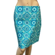 Talbots Women s Straight Skirt Medallion Print Size 6 Blue Turquoise NWT