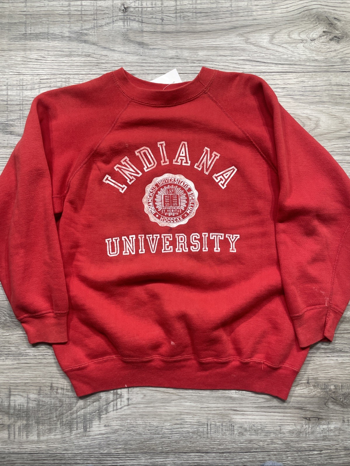 1960s Sweatshirt Vintage Red Flock Print Indiana University Size Large Gusset
