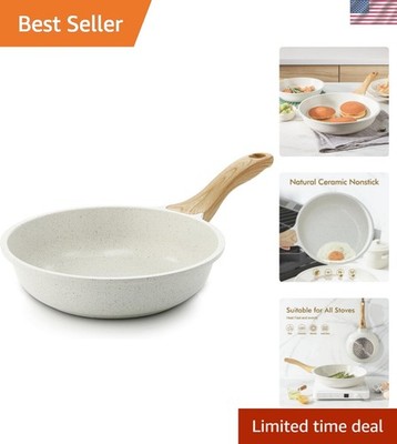 8-Inch White Nonstick Ceramic Omelet Pan with Heat Resistant Handle - Oven Safe