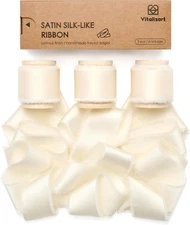 Silk Satin Ribbon 1 Inch x 15 Yard Wooden Spool Cream White Handmade Frayed Ivor