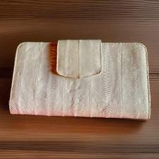 Eel Skin Leather Wallet Lee Sands Genuine Gray, Zip Closure Vintage