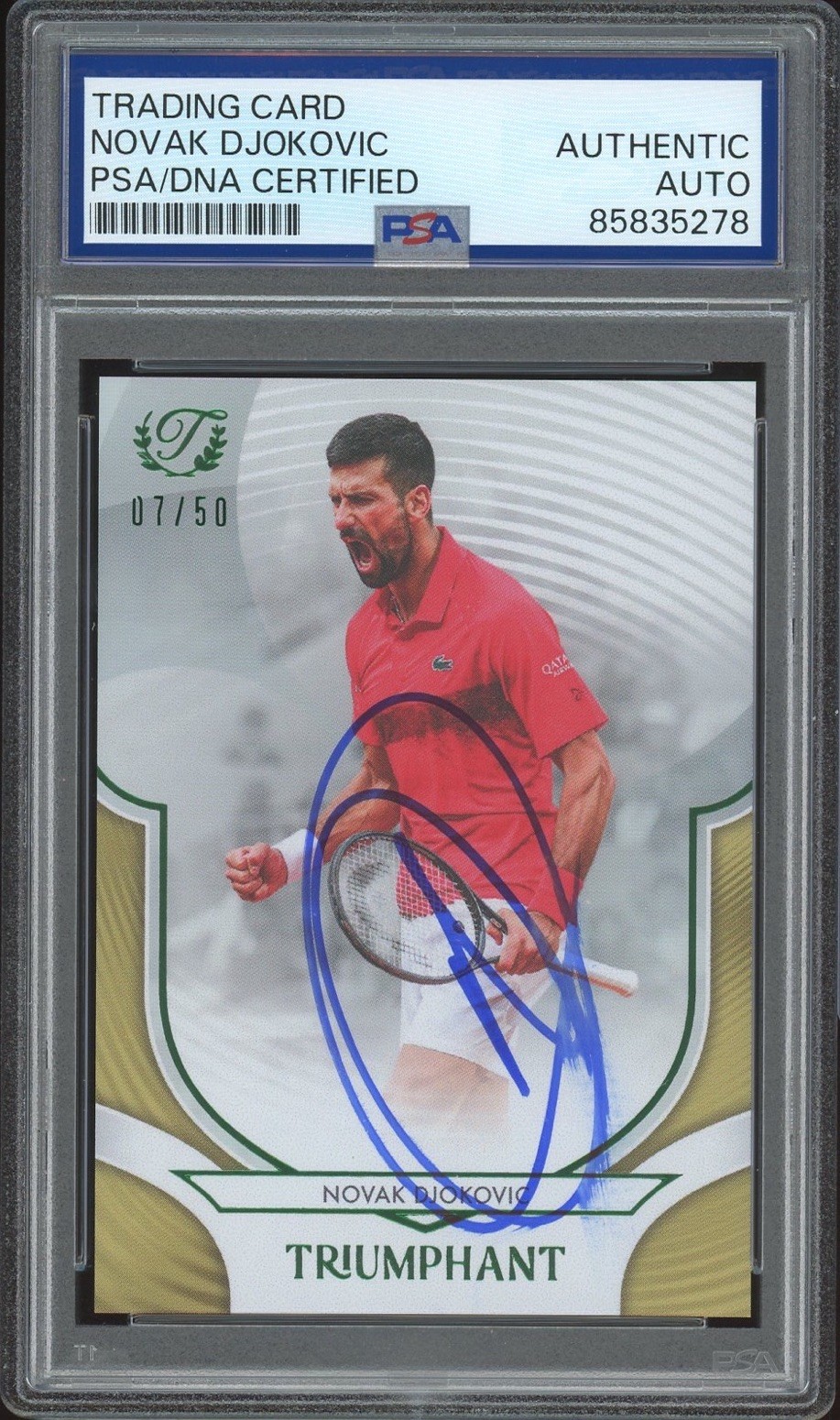 2025 Topps Triumphant #1 Novak Djokovic Signed Trophy Gold Foil /50 PSA/DNA AUTO