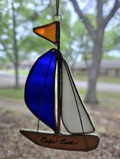 Stained Glass Suncatcher Sailboat Cape Cod Souvenir Beach Vintage Nautical