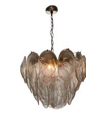 1970s Mid Century Chandelier Cascading Lamp 6 Light Glass Shades Metal