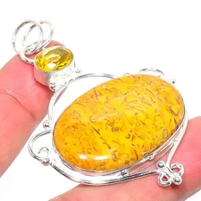 Baltic Amber Gemstone Handmade 925 Sterling Silver Jewelry Pendant  RM-92