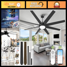 72" Smart Ceiling Fan with Light Remote, 8-Blade Quiet DC Motor, Dimmable Blac