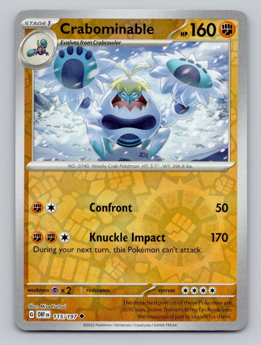 Crabominable 115/197 Uncommon Obsidian Flames Pokemon Reverse Holo Near Mint